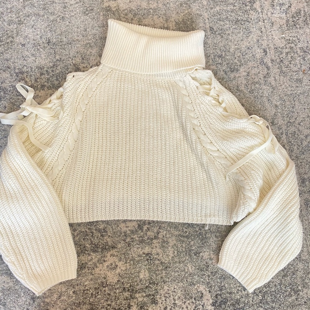 Cropped Shoulder Tie Sweater